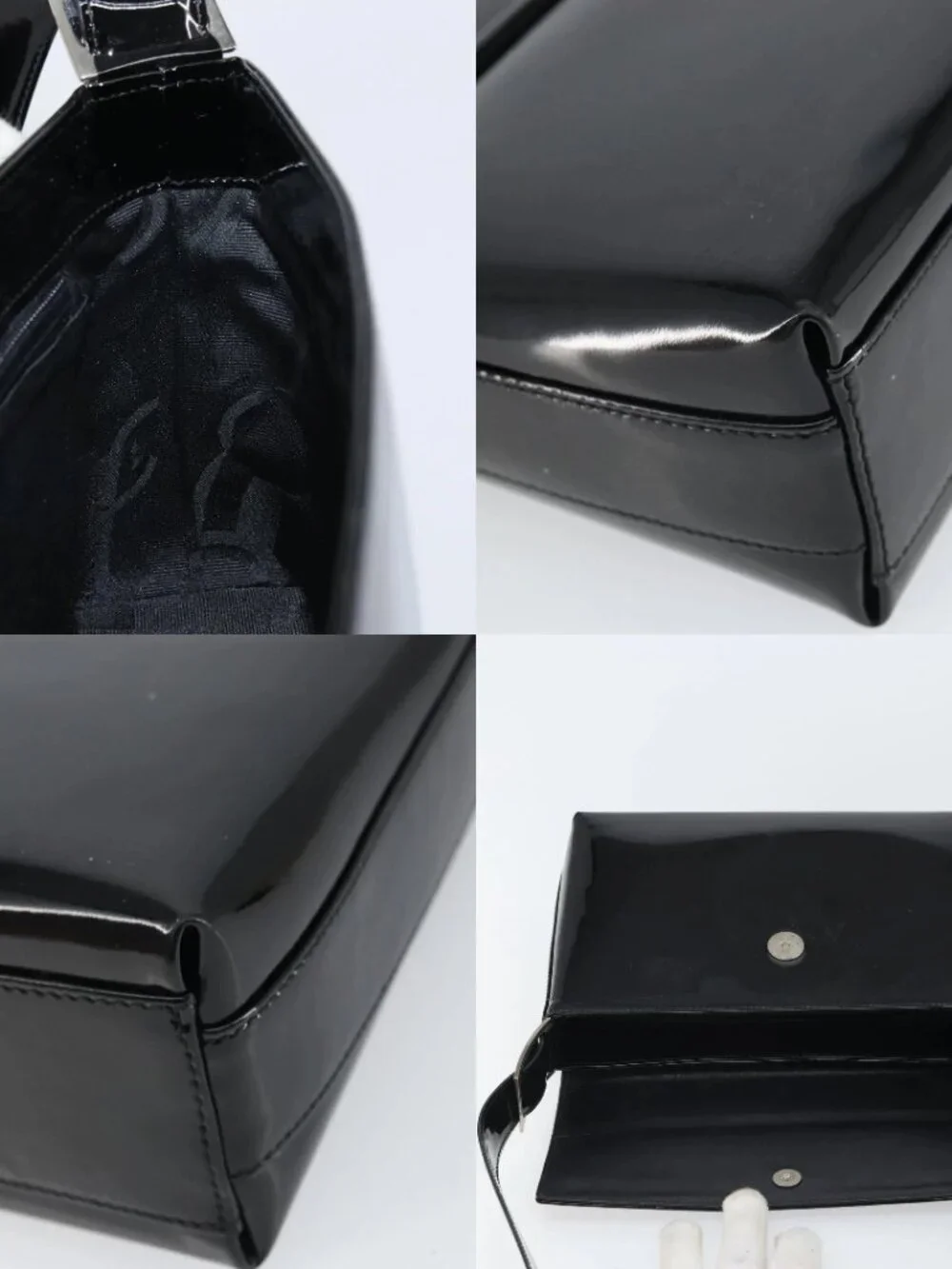 Salvatore Ferragamo Shoulder Bag Patent leather Black Silver Auth bs32415
